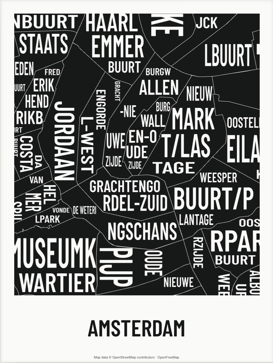 Amsterdam map made from the names of its mapped areas