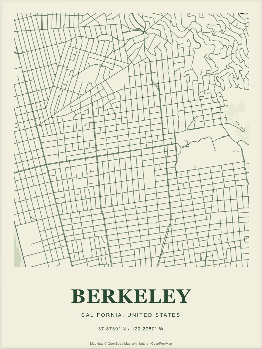 Berkeley street map print in Forest
