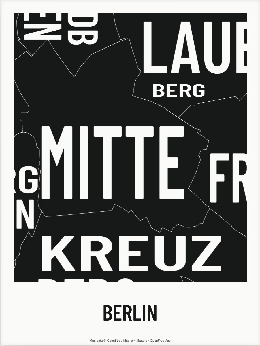 Berlin map made from the names of its mapped areas