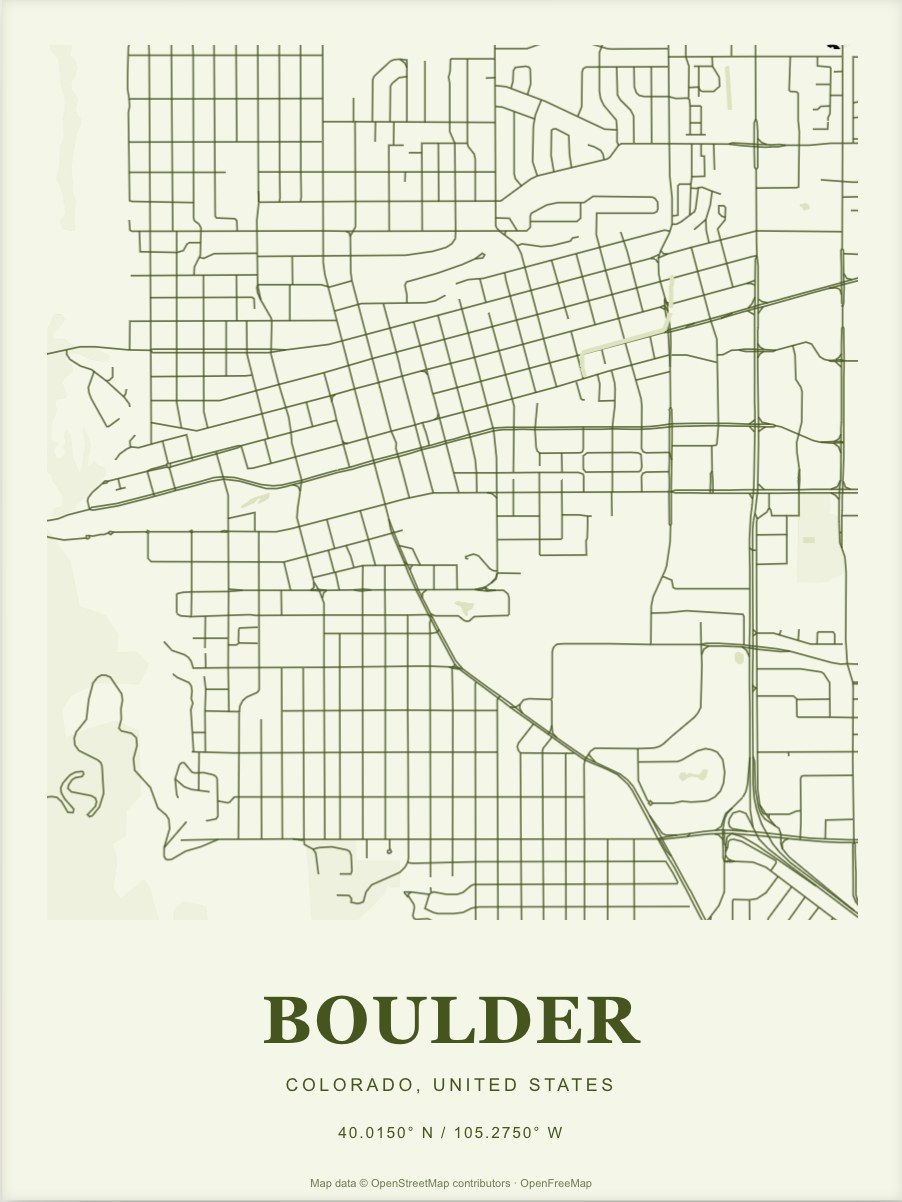 Boulder street map print in Moss