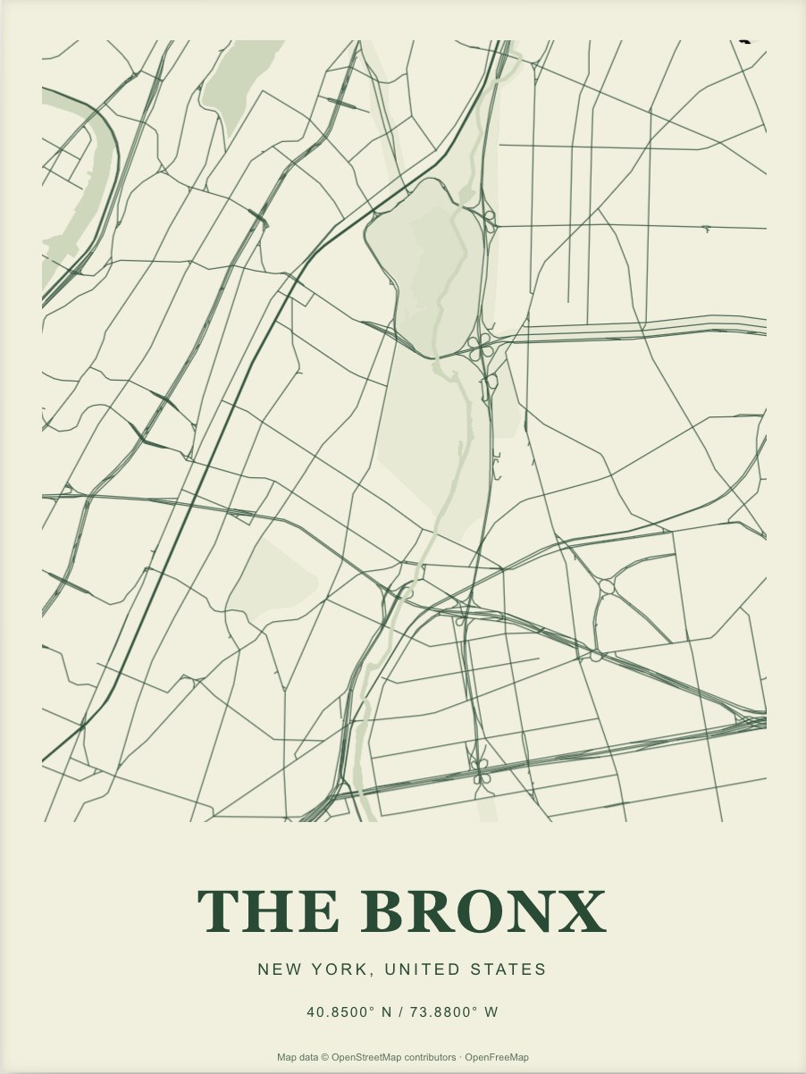 The Bronx street map print in Forest