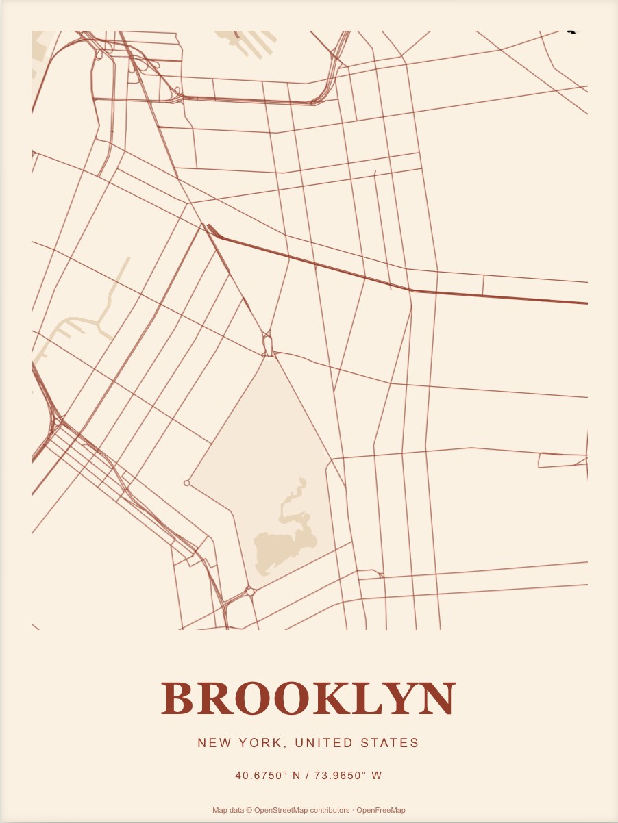 Brooklyn street map print in Terracotta