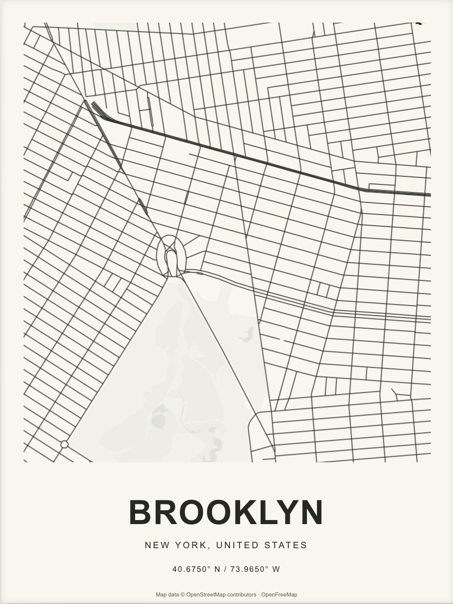 Closer Brooklyn street map in dark ink on warm paper
