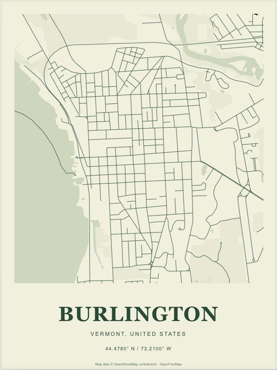 Burlington street map print in Forest