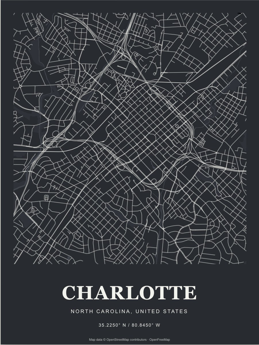 Charlotte street map print in Graphite