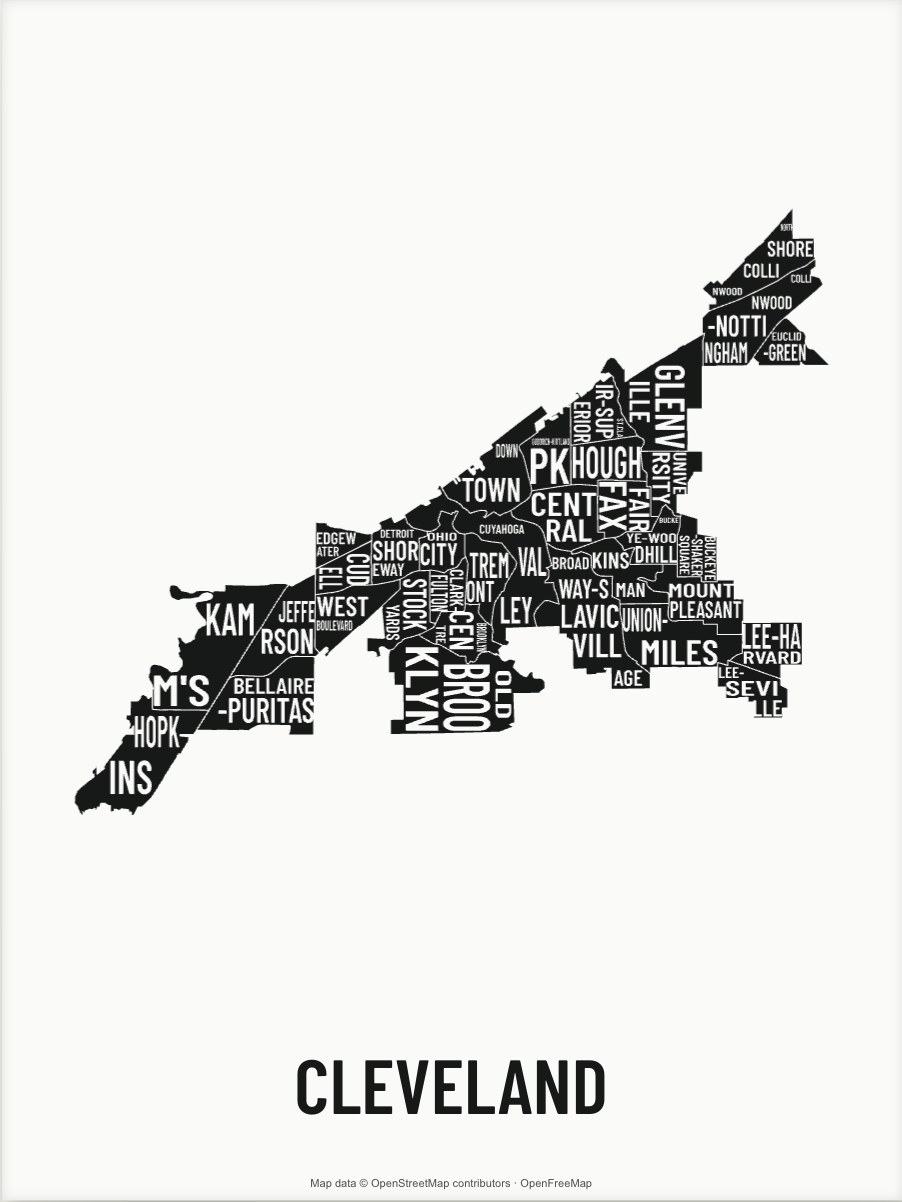 Cleveland map made from the names of its mapped areas