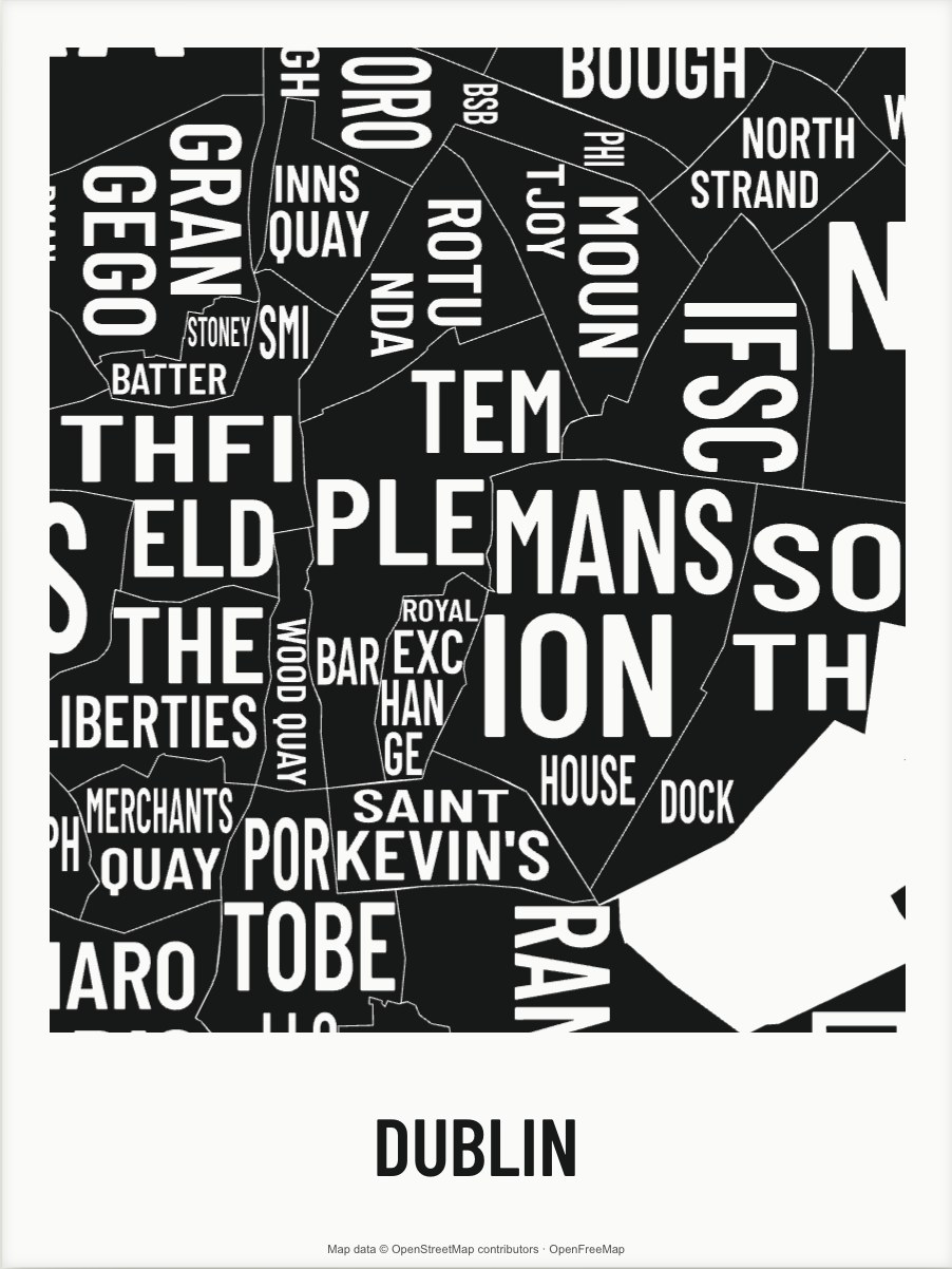 Dublin map made from the names of its mapped areas