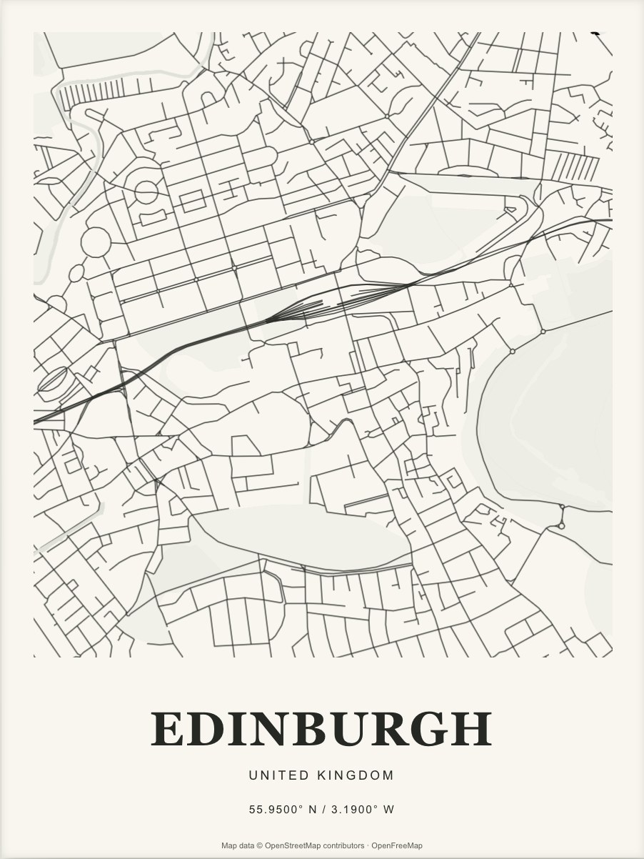 Edinburgh street map print in Ink & paper