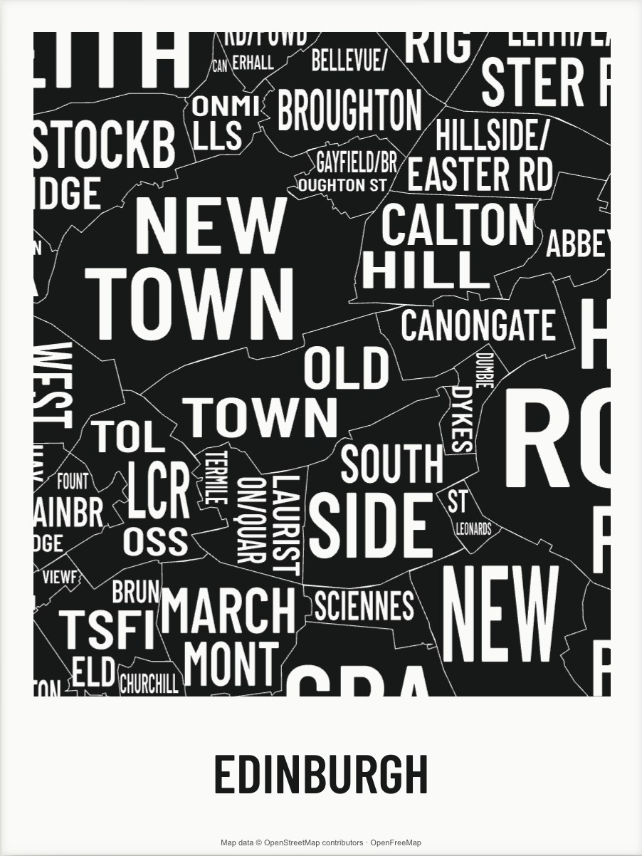 Edinburgh map made from the names of its mapped areas