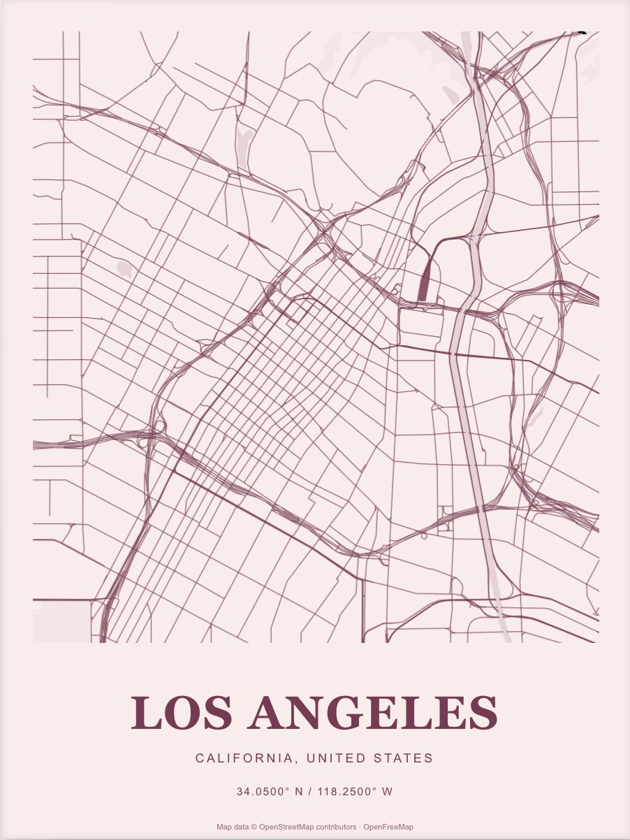 Los Angeles street map print in Rosé
