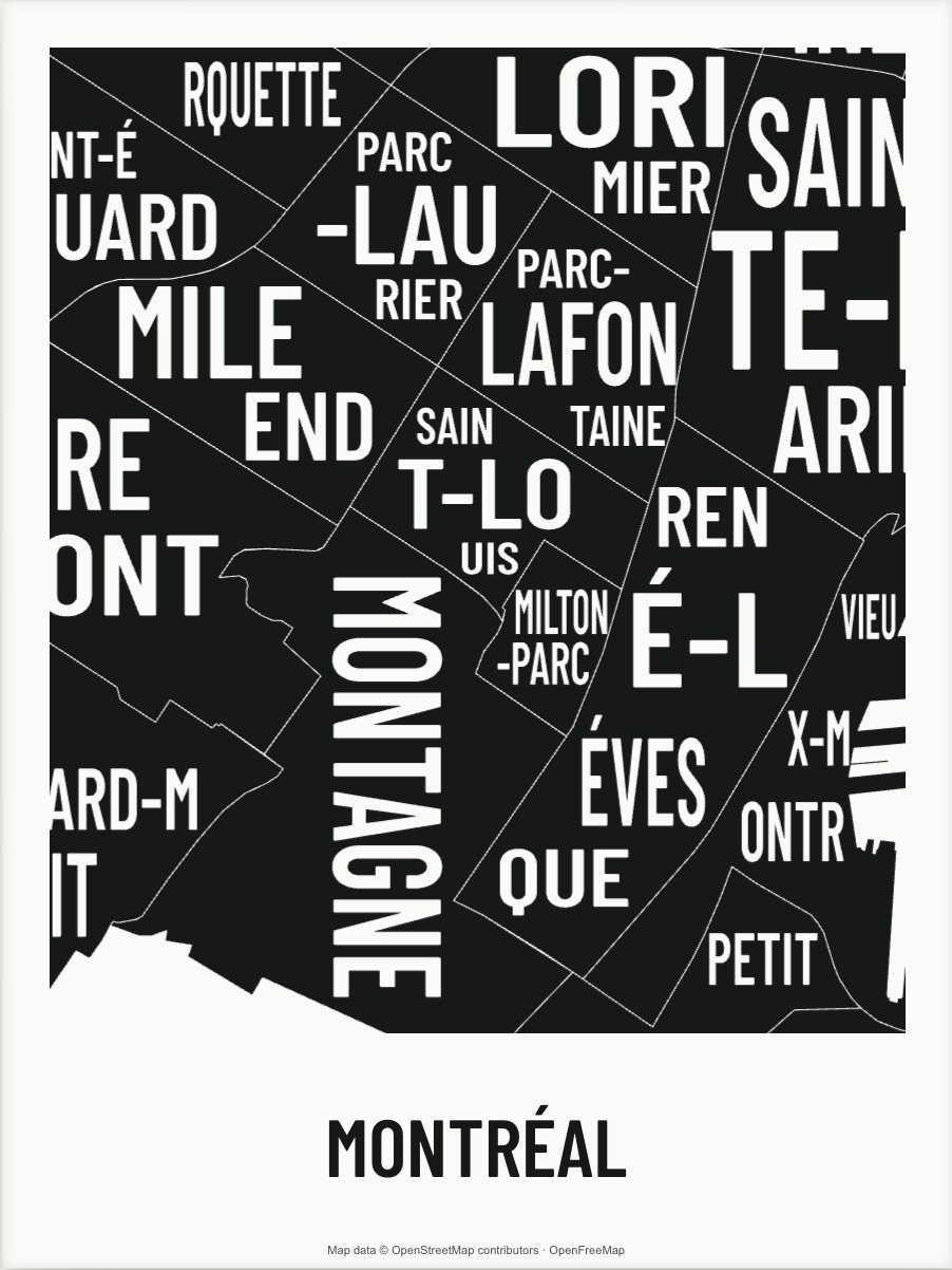 Montréal map made from the names of its mapped areas