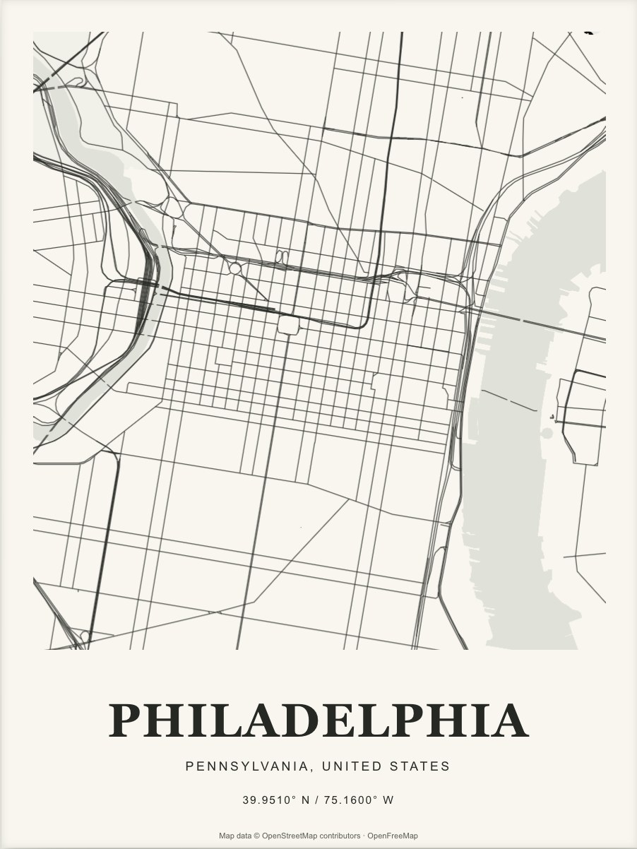 Philadelphia street map print in Ink & paper