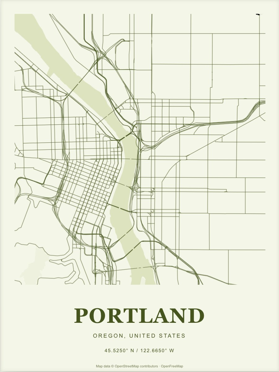Portland street map print in Moss