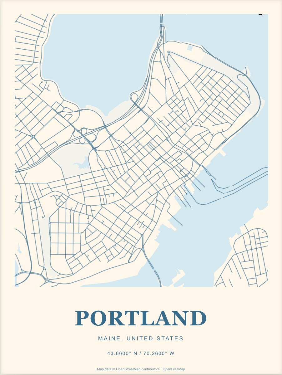 Portland street map print in Coast