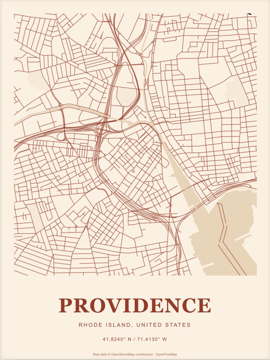 Providence street map print in Terracotta