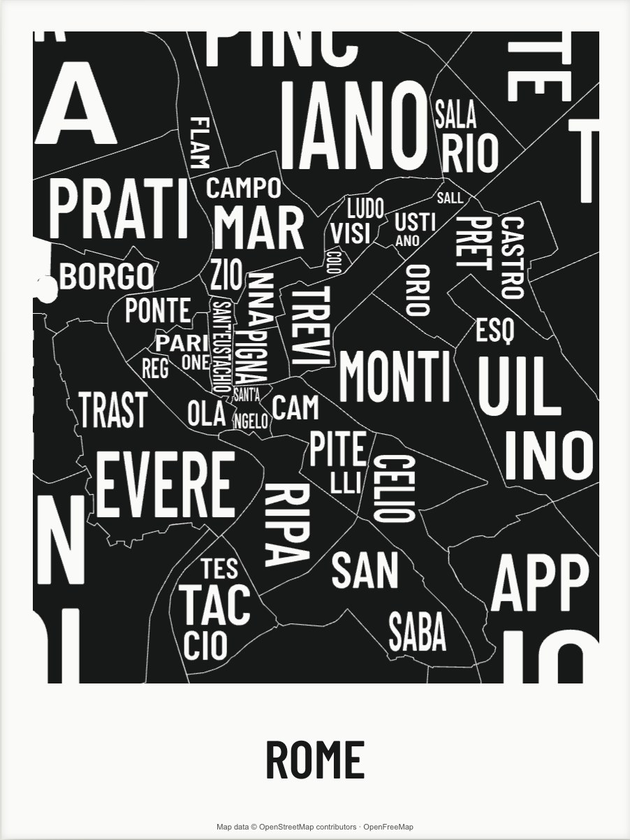 Rome map made from the names of its mapped areas