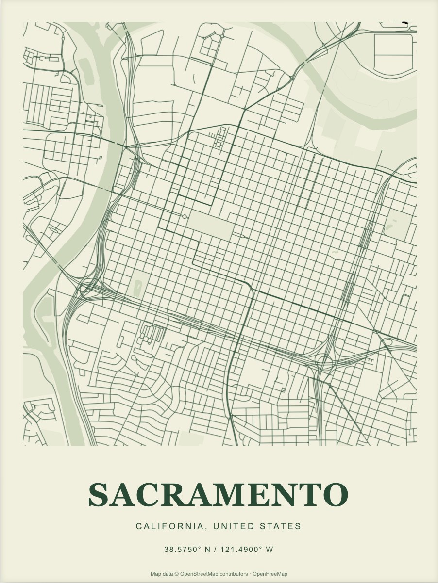 Sacramento street map print in Forest