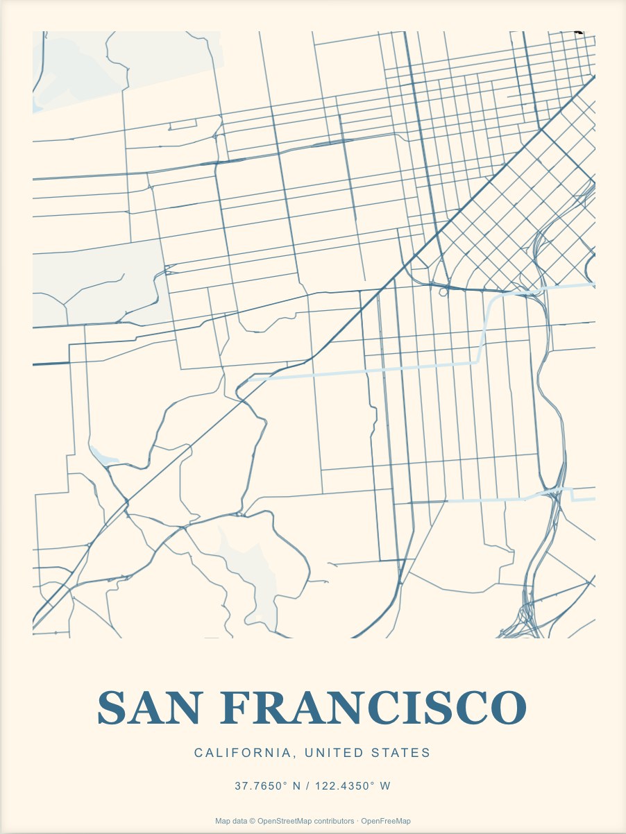 San Francisco street map print in Coast