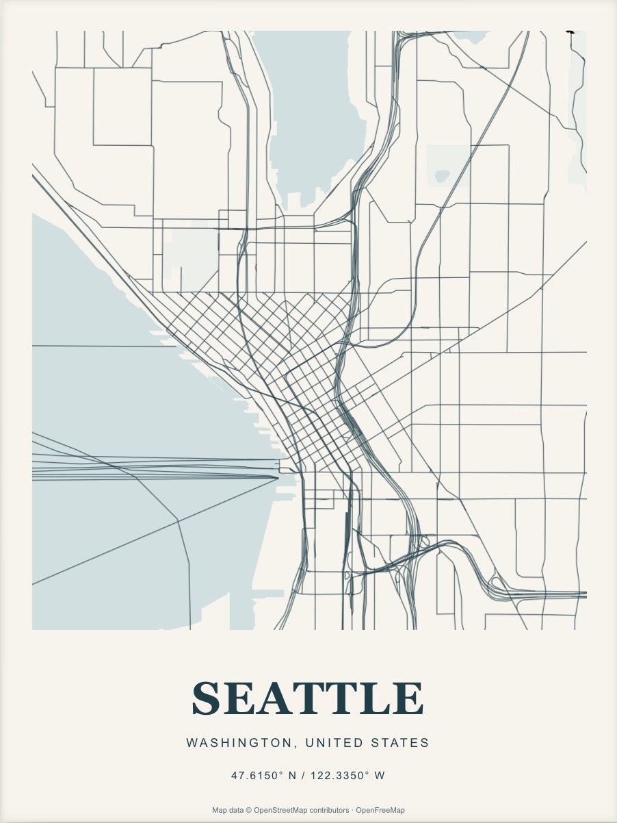 Seattle street map print in Atlantic