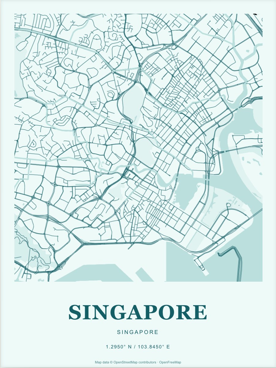Singapore street map print in Lagoon