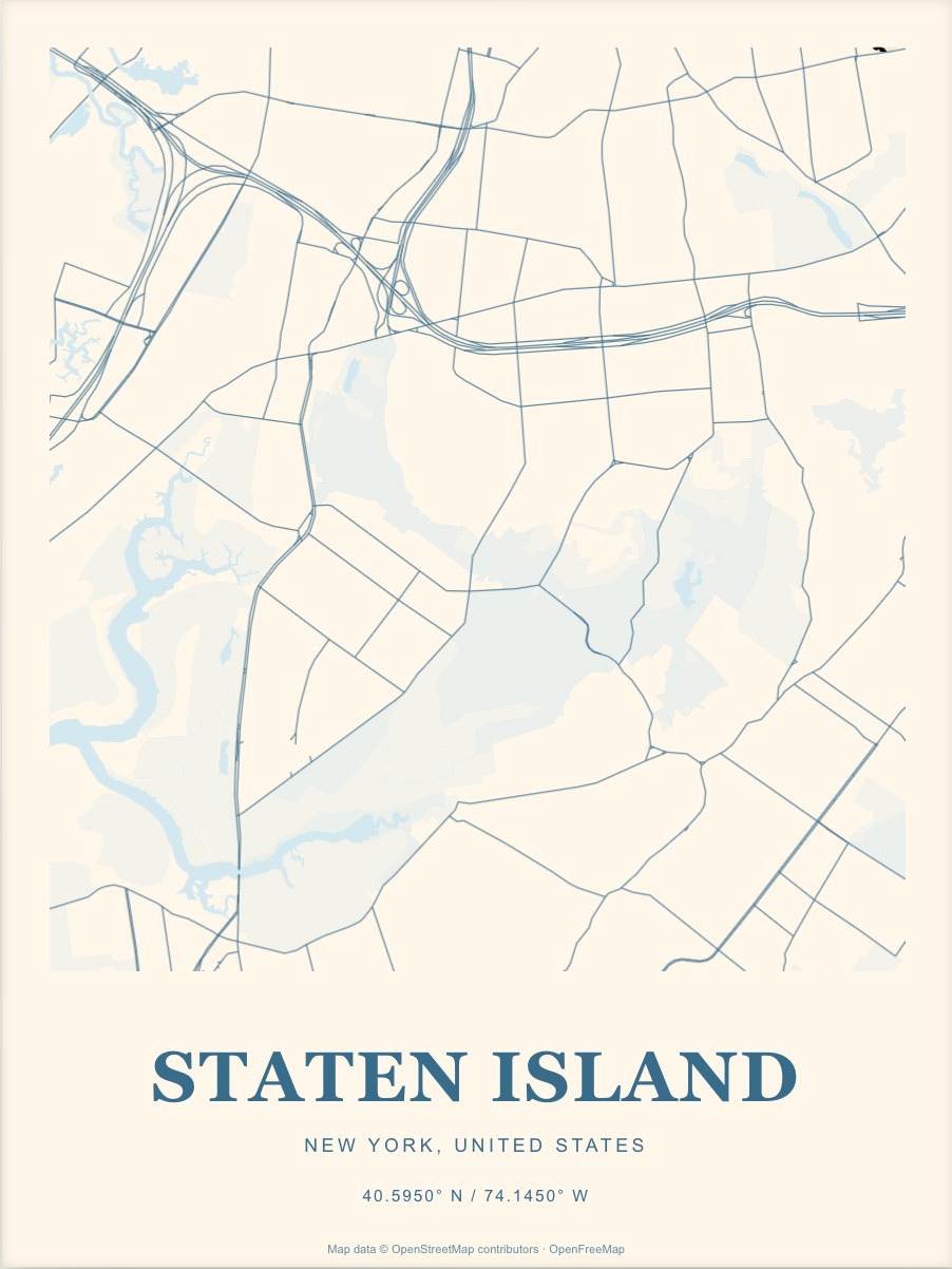 Staten Island street map print in Coast