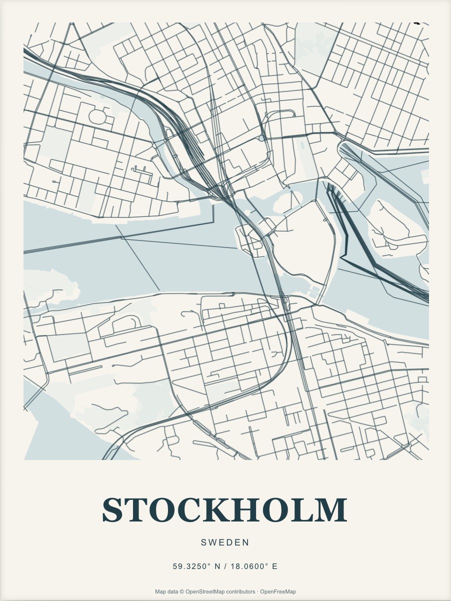 Stockholm street map print in Atlantic