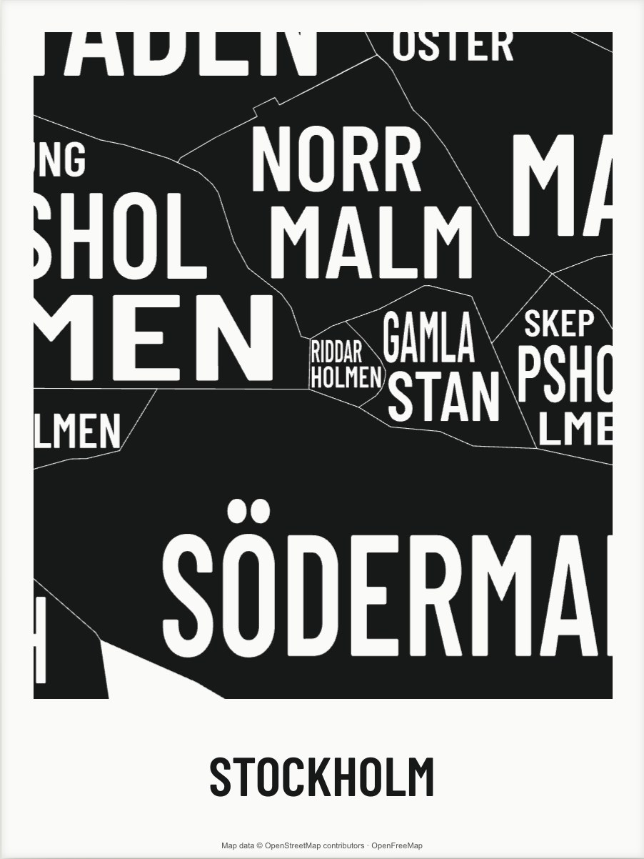 Stockholm map made from the names of its mapped areas