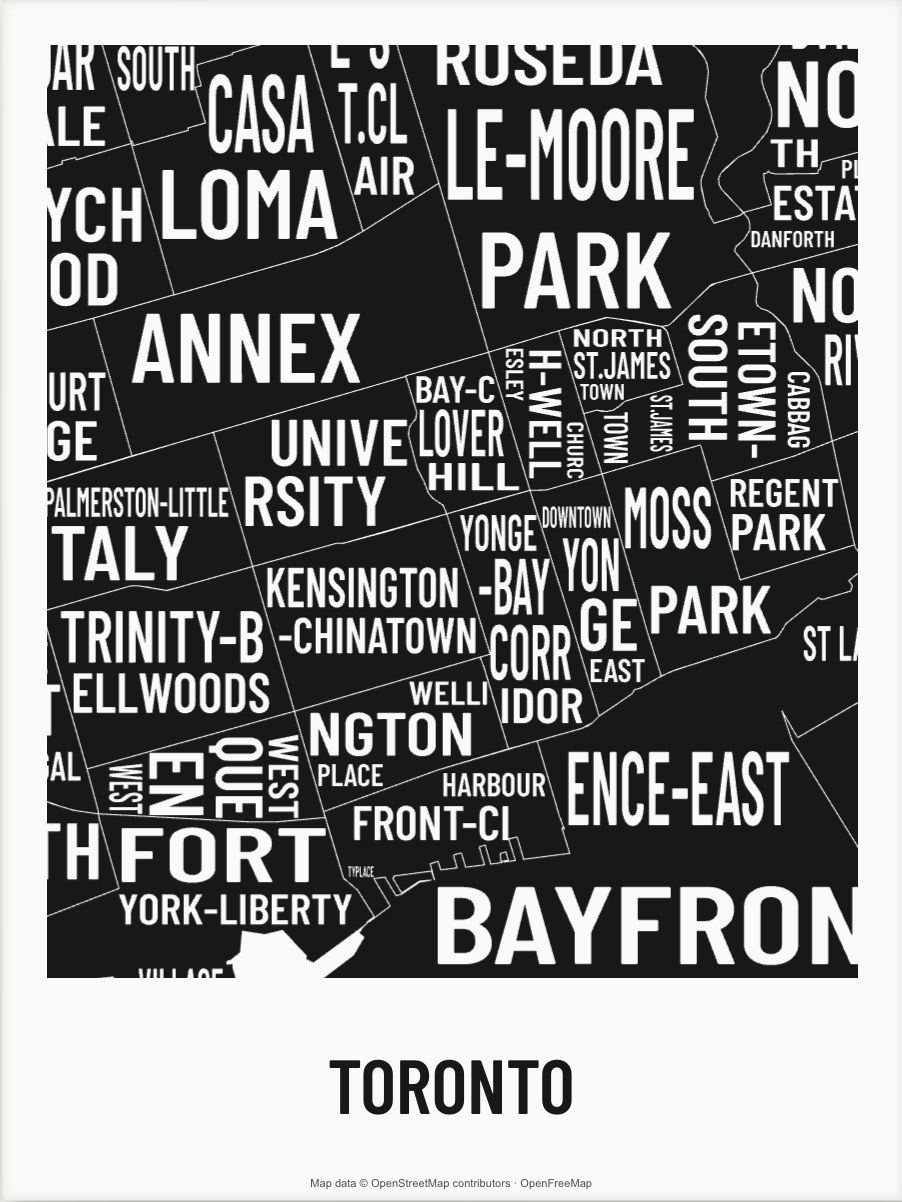 Toronto map made from the names of its mapped areas