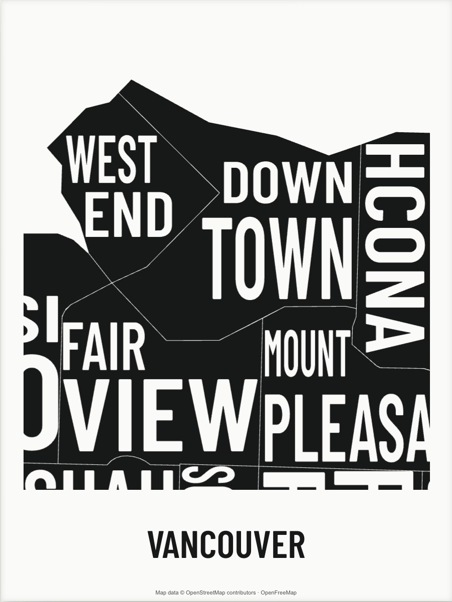Vancouver map made from the names of its mapped areas